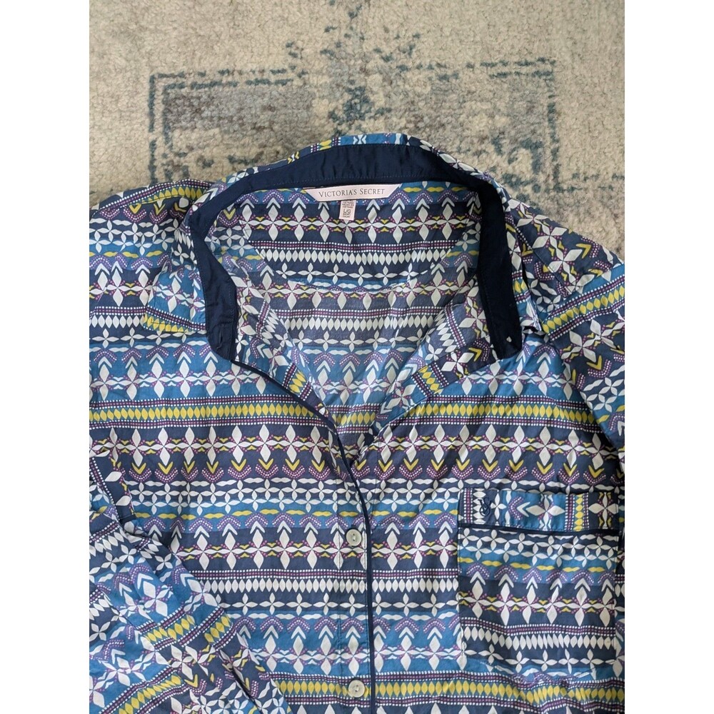 Victoria's Secret Pajamas PJ Pant Set Aztec Stripe Button Down Womens L Short - Picture 3 of 16